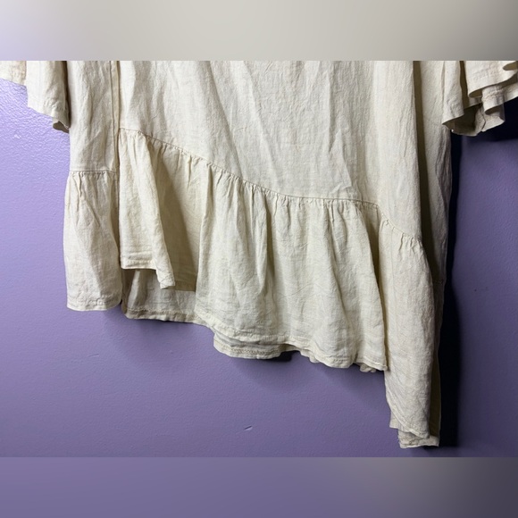 Camille & Co Cream Linen Peplum Tunic Top Medium Italy Boho Cottagecore - Picture 4 of 7